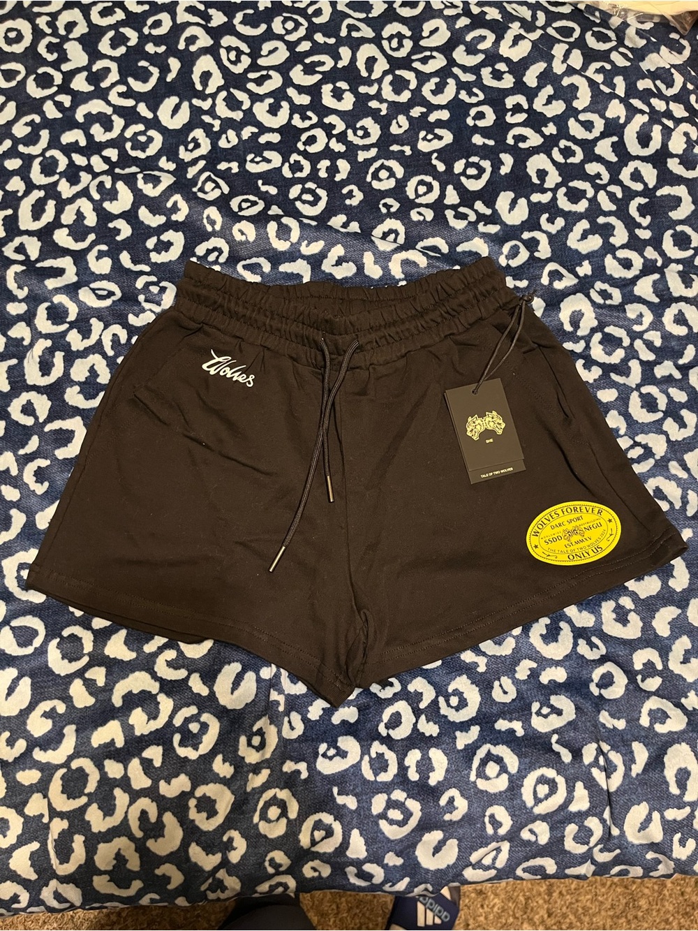 Darc Sport Black Women's Drawstring Athletic Shorts with Yellow Patch